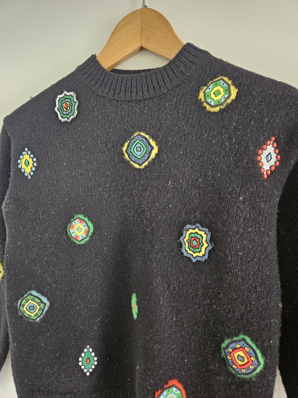 Kenzo x H&M Wool Sweater Black Embroidered Patch Crewneck Womens Small - Picture 2 of 9